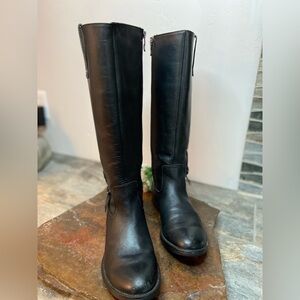 Bussola~Black Leather Riding Boots~Expandable Elastic @ Calf~Size 38-EUR/7.5-US